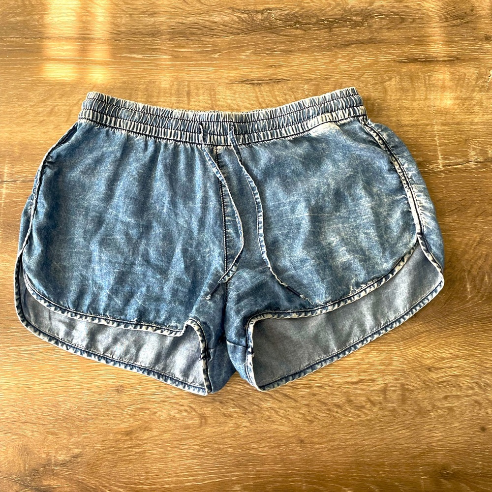 Denim Waistband Drawstring Shorts